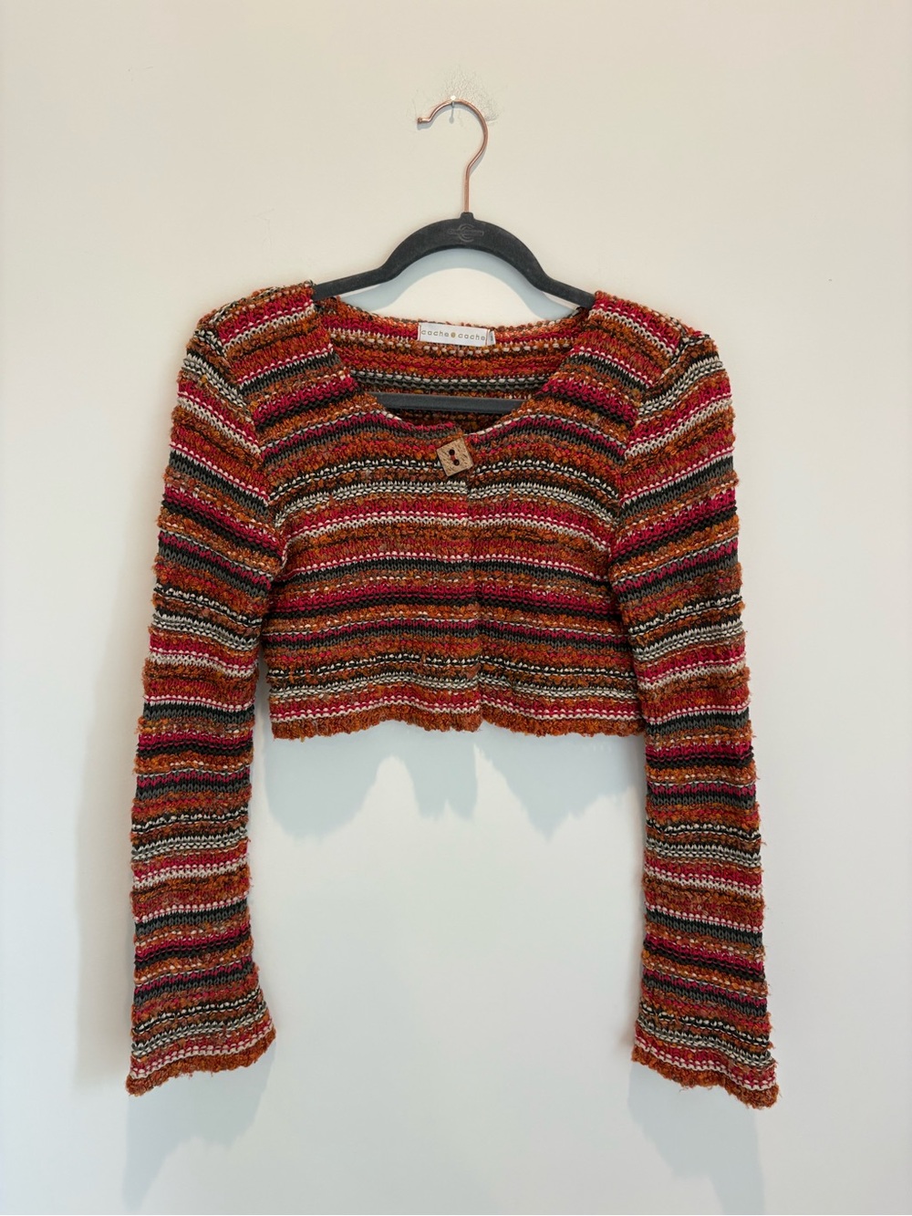 Striped Cropped Knit Cardigan - Multicolor